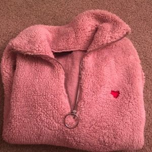 BRAND NEW, very fuzzy pink quarter zip.